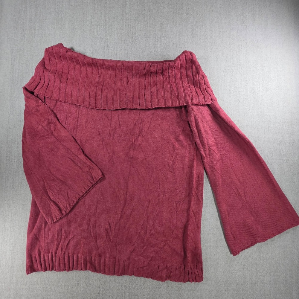 Eloquii Sweater Womens 14/16‎ Burgundy Off Shoulder Bell Sleeve Ribbed 4940